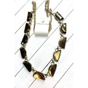 NEW NWT Coldwater Creek Gold Iridescent Amber Glass Long Statement Necklace $59